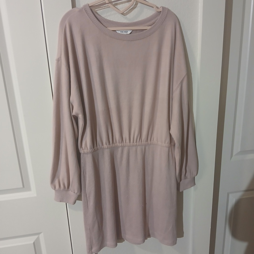 Nine West Womens XXL Pink Knit Long Sleeve Ribbed Mixed Media Mini Dress
